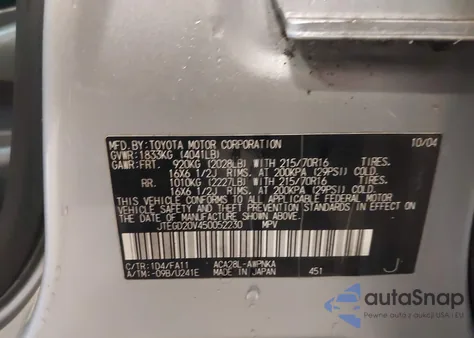 2005 Toyota Rav4 from USA, damaged, VIN JTEGD20V450052230